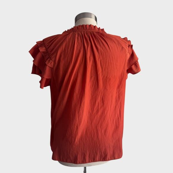 Rose + Olive V Neck Flutter Sleeve Ruffle Top 100% Polyester - Picture 7 of 8